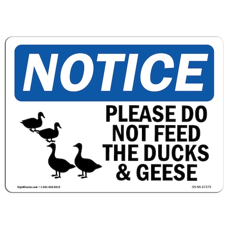 Signmission OSHA Sign, 7" H, Rigid Plastic, Please Do Not Feed Ducks And Geese Sign With Symbol, Landscape OS-NS-P-710-L-17379